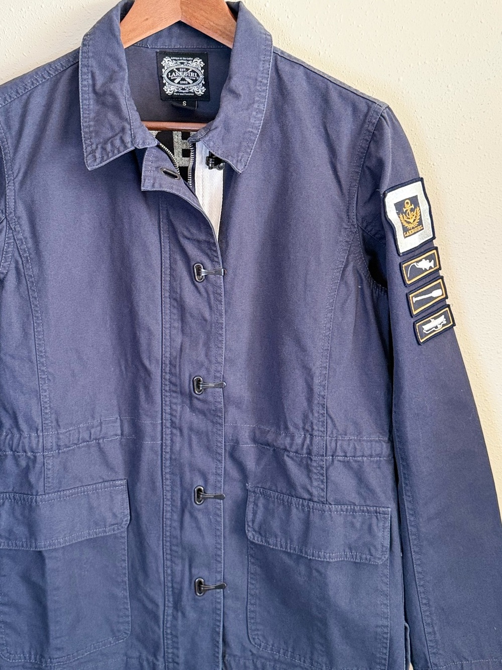 Lakegirl Navy Utility Field Jacket Nautical Sleeve Patches Lake Life Size S